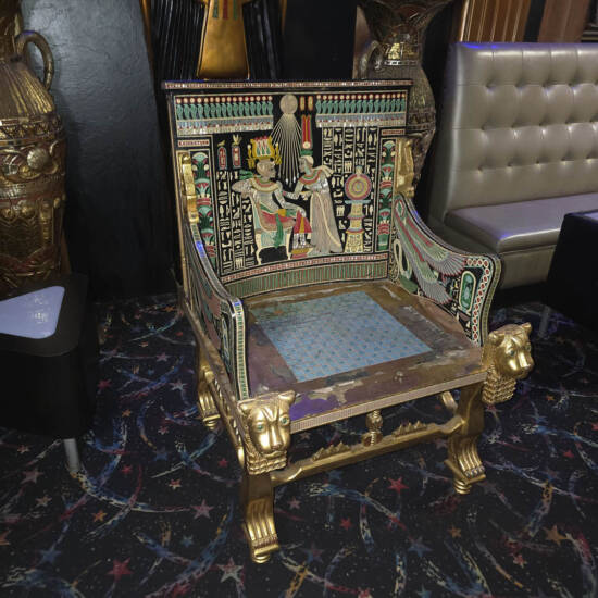 Egyptian-Style Throne Chair with Gold Lion Accents