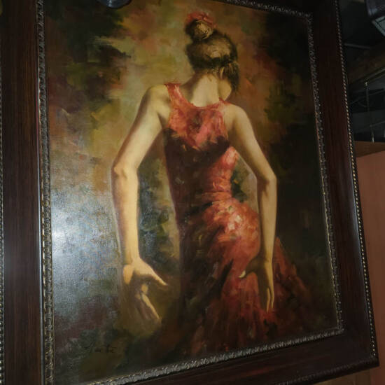 Large Fabian Perez-Style Red Dress Nightclub Canvas
