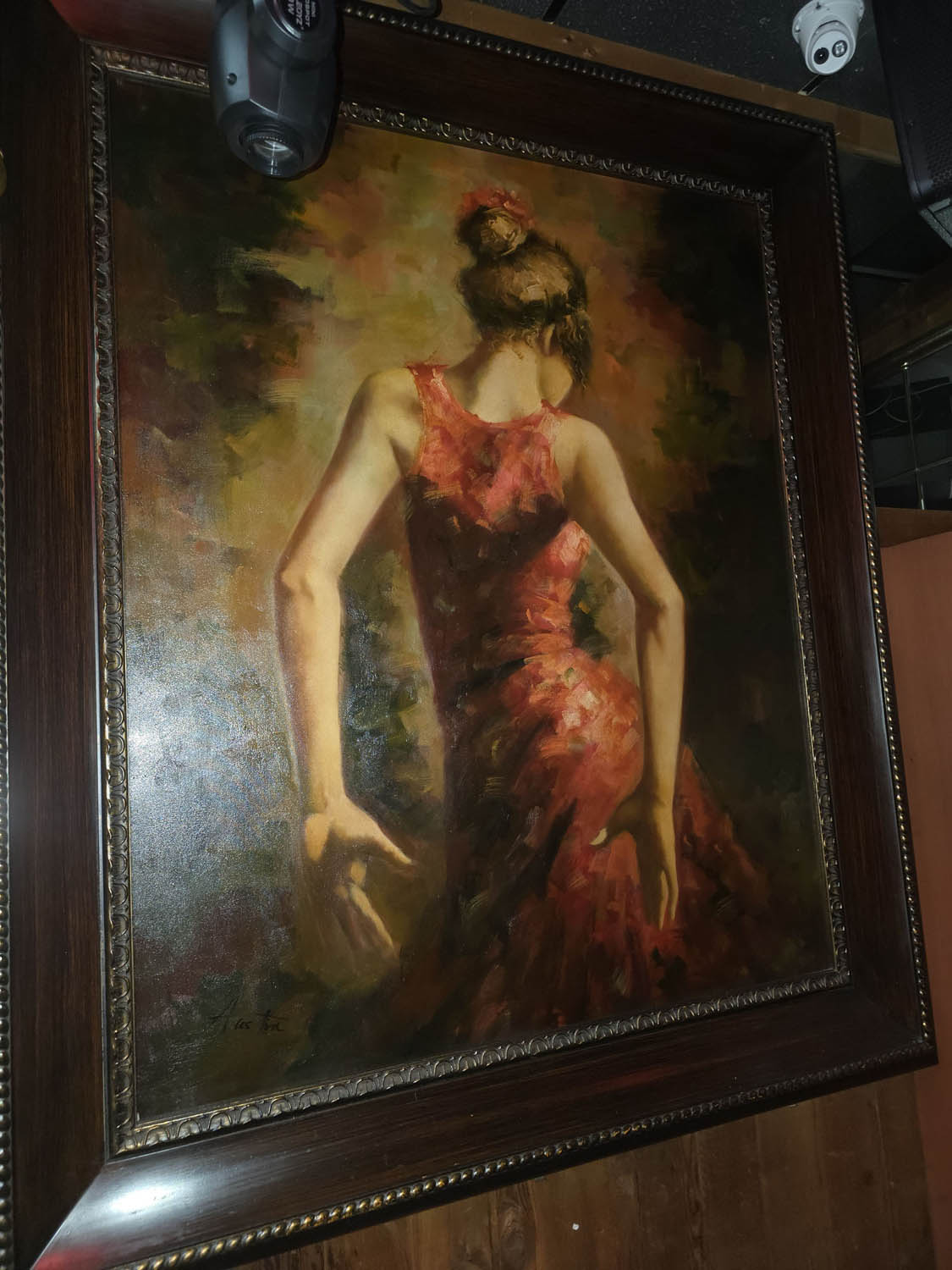 Large Fabian Perez-Style Red Dress Nightclub Canvas