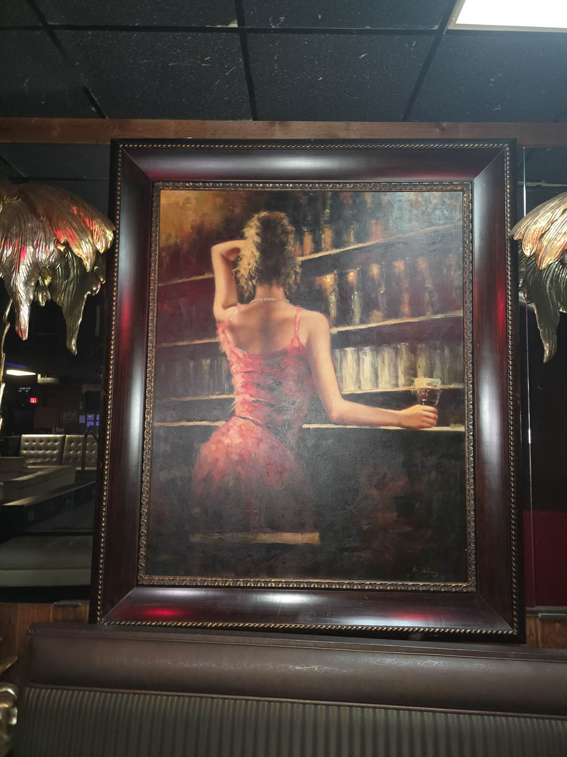 Large Fabian Perez-Style Woman at Bar Canvas