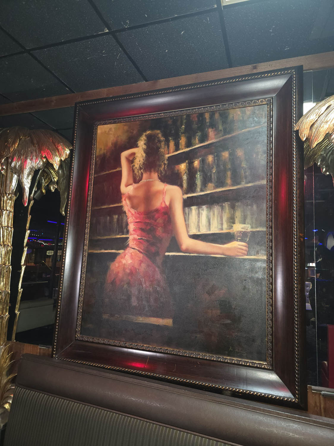 Large Fabian Perez-Style Woman at Bar Canvas - Image 2