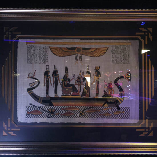 Large Framed Egyptian Court Scene Papyrus-Style Print