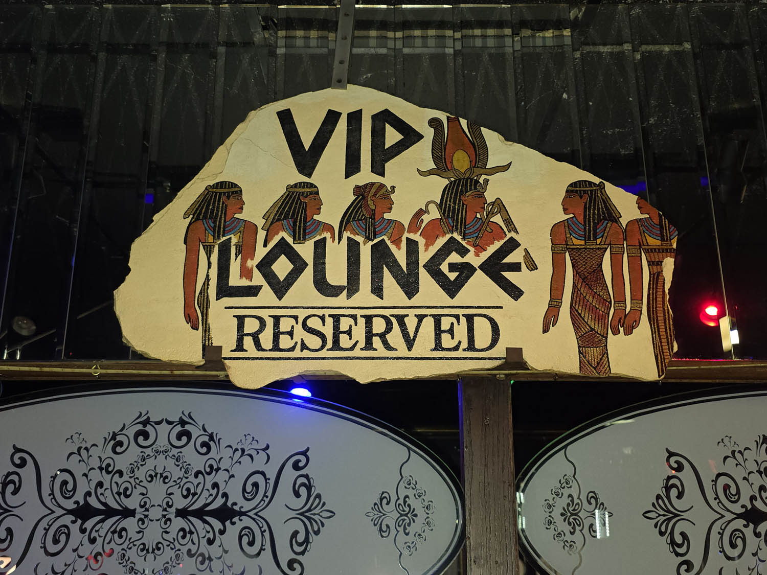 Cleo’s VIP Lounge Reserved Egyptian-Style Sign
